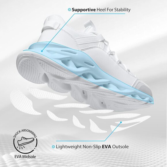 Men's All White Walking Running Tennis Cross Training Sneakers Athletic Shoes - Picture 4 of 8